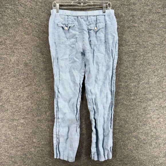 JM Collection Pants Women 10P Petite Blue High Rise Drawstring Linen Flat Front - Picture 2 of 8